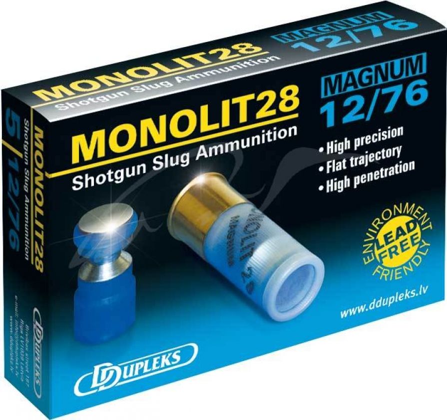 Патрон D Dupleks Monolit 28 Magnum кал. 12/76 пуля Monolit масса 28,4 г