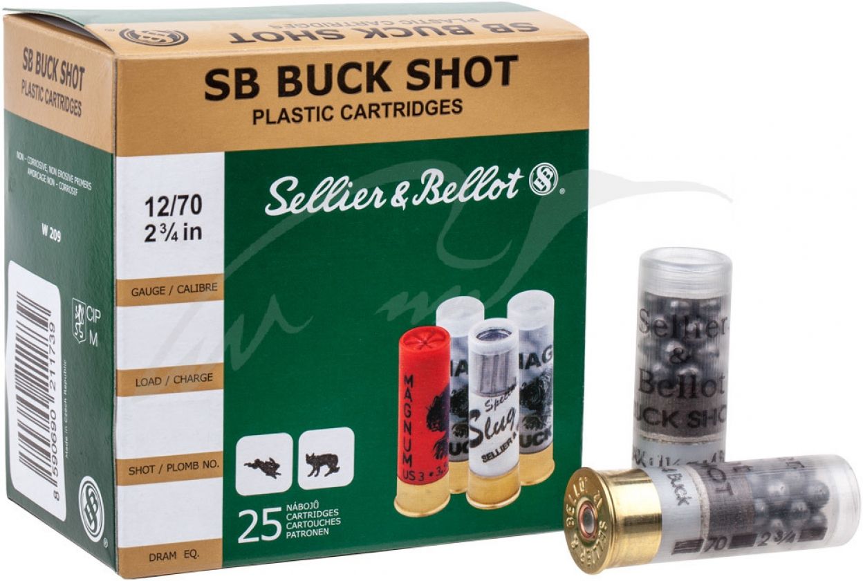 Патрон Sellier & Bellot BUCK SHOT кал. 12/70 картечь 8,43 мм навеска 32 г (без контейнера)
