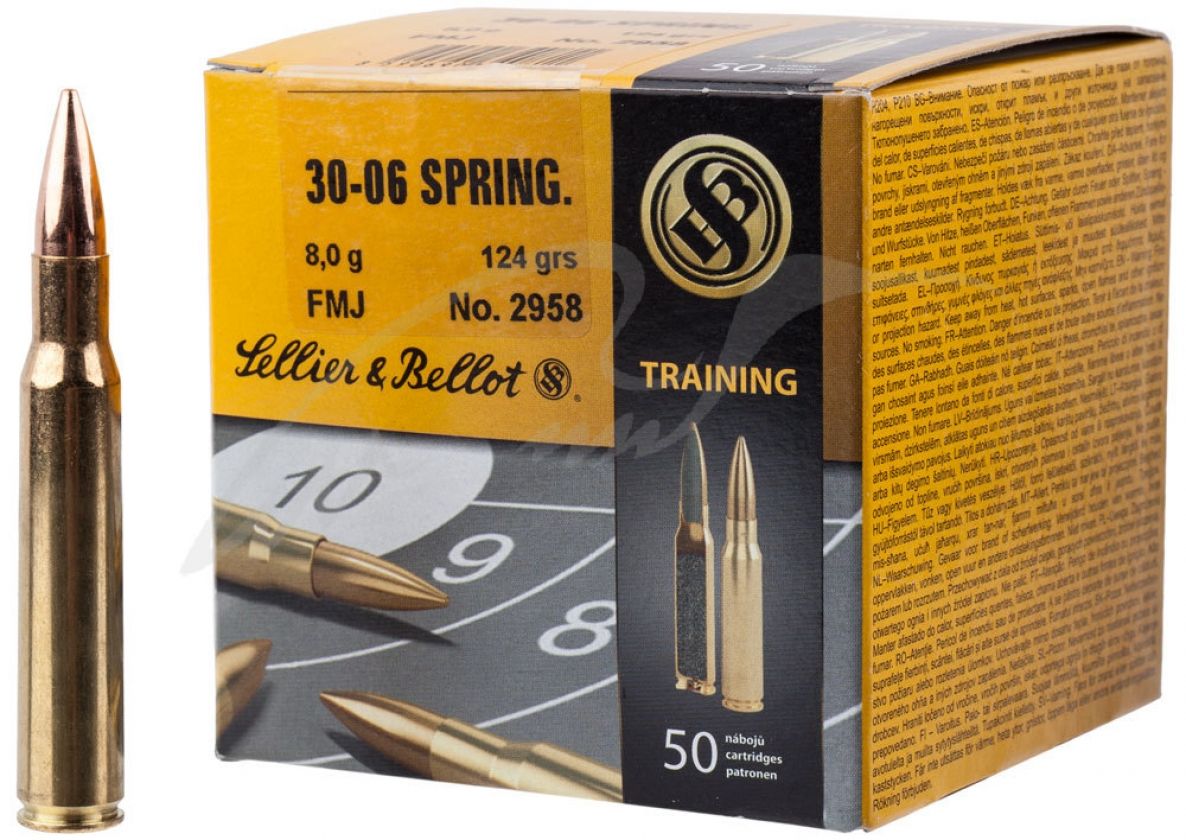 Патрон Sellier & Bellot кал.30-06 пуля FMJ масса 8 грамм/ 124 гран. Нач. скорость 944 м/с.