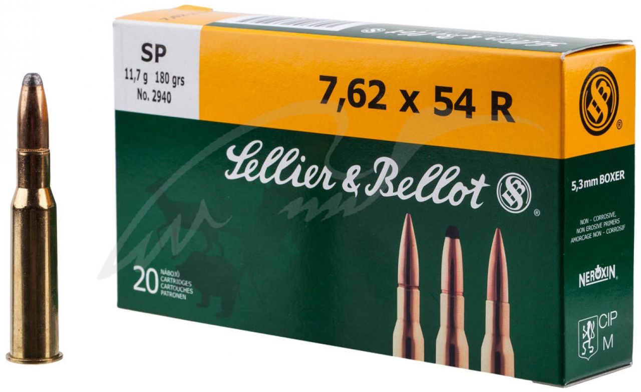 Патрон Sellier & Bellot кал.7,62x54 R пуля SP масса 11,7 грамм/ 180 гран. Нач. скорость 800 м/с.
